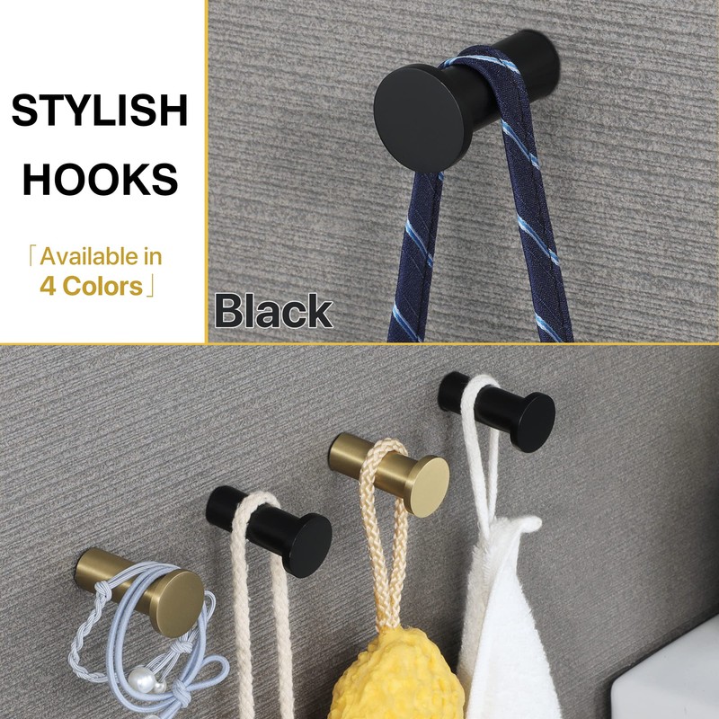 SAYAYO 2PCS Black Coat Hooks Wall Mounted SUS304 Stainless Steel
