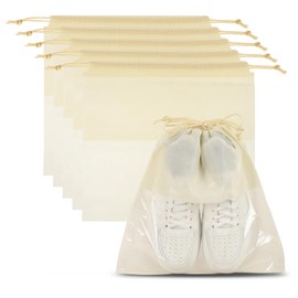 PATIKIL Shoe Bags for Travel 35x35cm, 6 Pcs Dustproof Drawstring Bags Dust Cover Non-Woven Travel Shoe Storage Bag for Packing with Clear Window for Women Men Handbag Purse, Beige