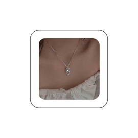 Vacaonio Boho Dream Catcher Pendant Necklace Silver Dream Catcher Necklace Nature Moonstone Necklace CZ Dream Catcher Choker Necklace Teardrop Crystal Necklace Jewelry for Women