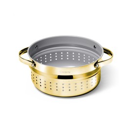 Caraway Steamer - Stainless Steel Steamer with Handles - Non Stick, Non Toxic Coating - Steam Veggies, Seafood, and More - Compatible With Our Dutch Oven or Sauce Pan - Large, 6.5qt - Gold