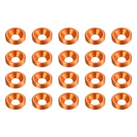 sourcing map 20pcs Countersunk Washer M3 Anodized Aluminum Alloy Finishing Washers, Screw Gaskets for Mechanical Accessories Parts, Orange