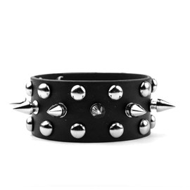 MILAKOO Leather Bracelet Rivets Spike Bracelet Leather Bangle Cuff Adjustable Press Stud Black, Leather