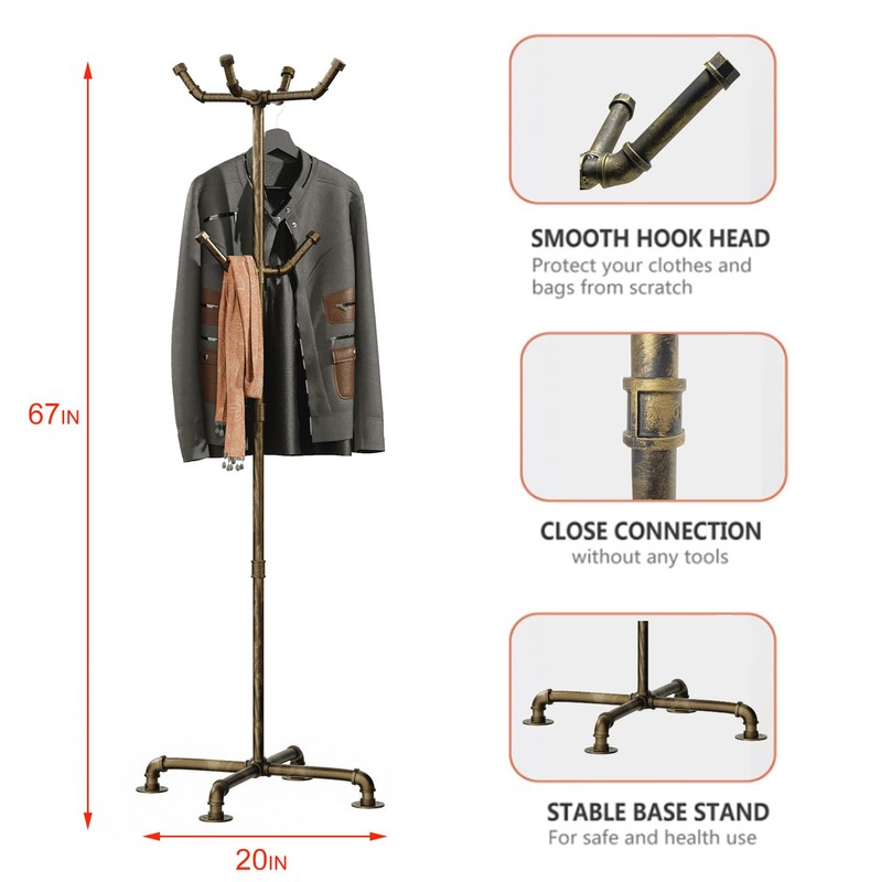 THRONKENGER Industrial Coat Rack, Metal Pipe Coat Rack Stand Freestanding