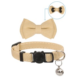 Gyapet Collar for Cats Pets Breakaway with Bell Bowtie Floral Bow Detachable Adjustable Safety Puppy 2pcs Beige Leopard & Pure