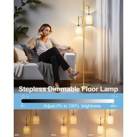 Lightdot 65IN Dimmable Floor Lamp for Living Room, Industrial 2-Light Tree Floor Lamps with LED E26 Bulbs Included, 3000K Mid Century Floor Lamp with Fabric Lampshades for Bedroom HOM Office-Gold