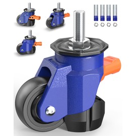 KOSTANZO Leveling Stem Casters Set of 4 Heavy Duty Retractable Caster Wheels, 1/2" and M12 Stem Size, Total Capacity 660 Lbs, Adjustable Wheel with Ratchet Handle for Workbench, Cabine, Machine, etc