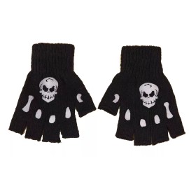 Unbranded Funky Gothic Stretch Knit SKULL FINGERLESS GLOVES Black Silver Novelty Accessory