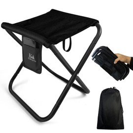 K-MingleSo Upgraded Portable Folding Stool, 13 Inch Camping Stool for Adults Fishing Hiking Gardening and Beach with Carry Bag, Hold Up to 450lbs[Black]