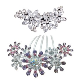 MWUMRCM Wedding Hair Accessories, Set of 2 Hair Clips, Wedding Hair Comb, Pearl, Flower, Bridal Hair Accessories, Rhinestone Bridal Jewellery with Crystal Flower Clip, Hair Clips, Silver Flower Hair