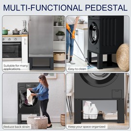 FAMIROSA Universal Laundry Pedestal for 27 Inch and 28 Inch Washer and Dryer, Washing Machine Base Stand Dryer Base Platform with Shelf, Heavy-Duty Steel, 700lbs Capacity, Black