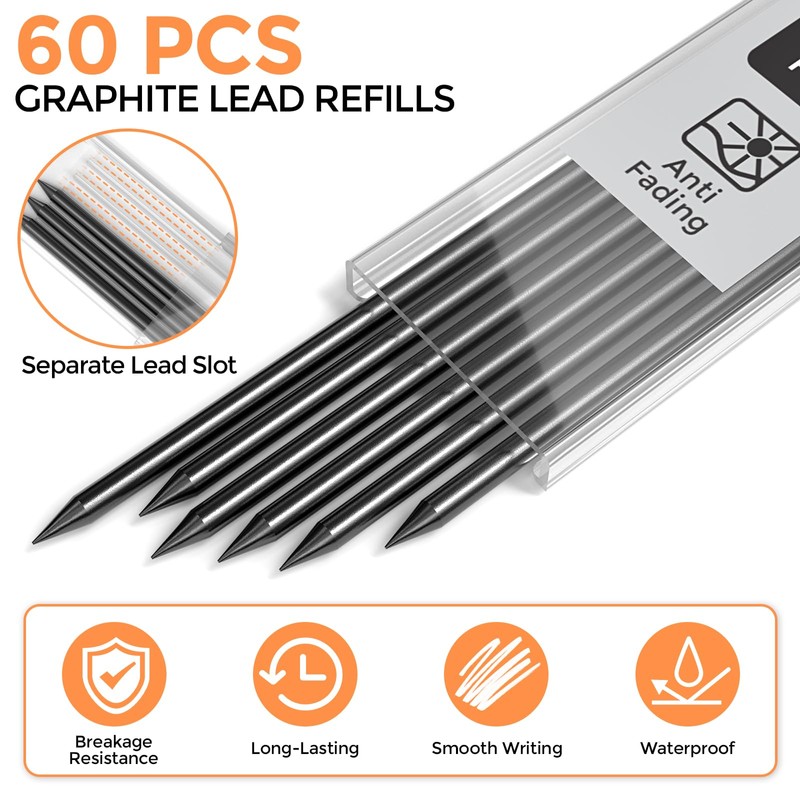 Nicpro 60 Pieces Carpenter Pencil Lead Refills 2.8mm, Lead Refill