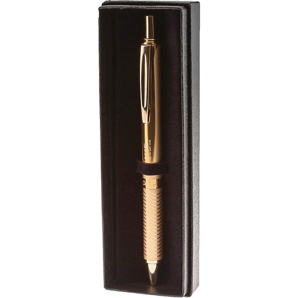 Pentel EnerGel Alloy Retractable Liquid Gel Pen, Gold Barrel, Black Ink, in gift box with info band (BL407XABX)