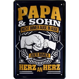 WOGEKA ART 756 Retro Tin Sign - Dad & Son Always Heart on Heart - Funny Saying as Gift Idea for Birthday Christmas Decoration 20 x 30 cm Vintage Design Metal