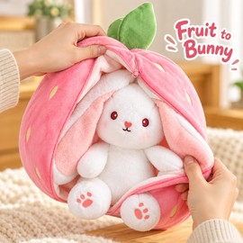 Kawaii Transforming Fruit Bunny Plush Toy, Strawberry and Carrot Rabbit with Multiple Size Options
