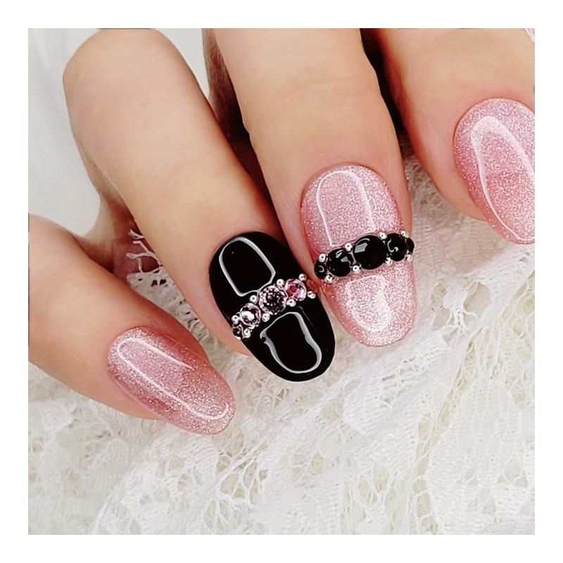 Black Pink Handmade Nail Tips - Lipstick / 블랙 핑크