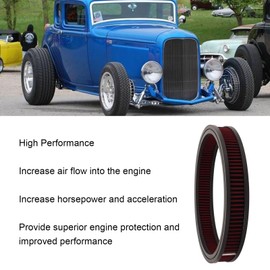 Filtro de Aire del Motor, 14x2in Filtro de Aire Redondo de Alto Flujo Elemento Filtrante Reutilizable Lavable Elemento Filtrante de Admisión Elemento Filtrante de Repuesto para Hot Rod (Rojo)