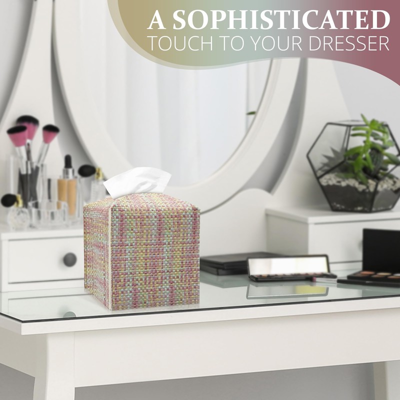 Tissue Box Cover, PU Leather Tissue Box Holder with Bottom