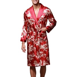 VERNASSA Mens Bath Robe Satin Sleepwear Housecoat, 45" inch Long Kimono Dressing Gown, Spa Robe Nightwear with Belt,L-XXL, Multicolor & Fashion Styles