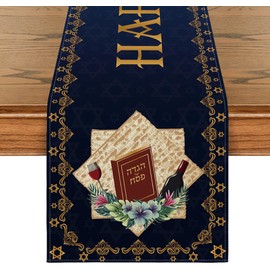 Artoid Mode Pesach Star of David Jewish Happy Passover Table Runner, Seasonal Book Kitchen Dining Table Decoration for Home Party Decor 13x72 Inch
