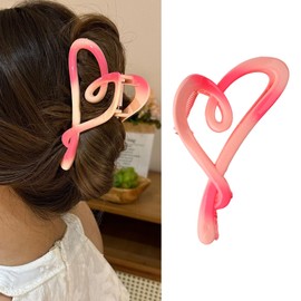 Large Hair Claw Clips for Women Red Heart Hair Claws Gradient Pink Hair Clips Love Clip Unique Hair Barrettes for Thick Curly Hot Red Hairpins Valentine’s Day Hair Accessories for Hair Styling 1Pcs