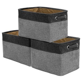 Sorbus Fabric Storage Cubes 15 Inch- Big Sturdy Collapsible Canvas Storage Bins with Dual Handles- Foldable Closet Cubes- Decorative Storage Baskets for Shelves | Home & Office Use- 3 Pack| Grey/Tan