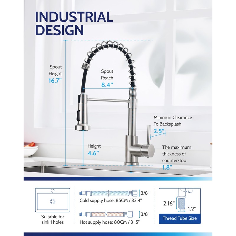 LUFEIDRA Stainless Steel Kitchen Faucet with Sprayer-High Arc Dual Function