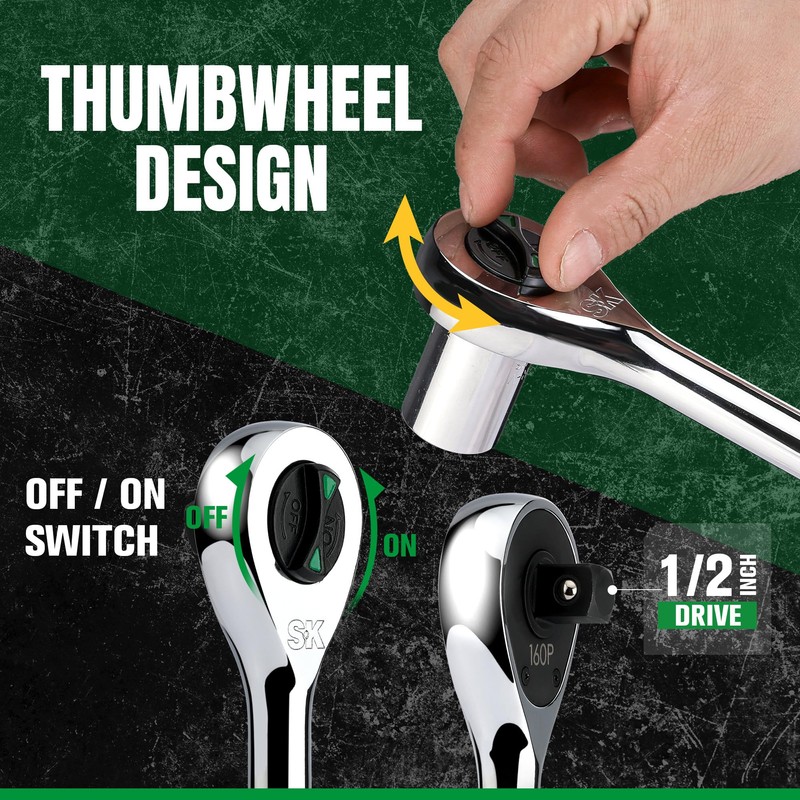 SK 1/2" Drive Ratchet Handle, 160-Position 2 Pawl Ratchet, Premium