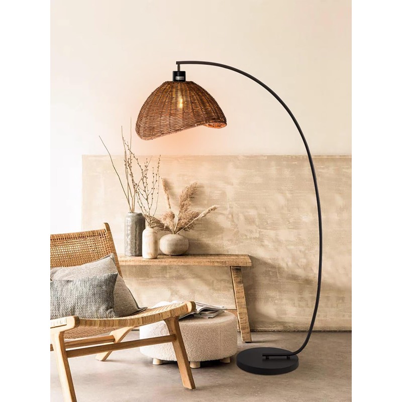 Rustic Rattan Lampshade with Hand Woven Shade for Pendant Lamp