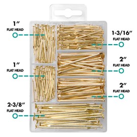 HangDone Nails Assortment 250-Pieces 4 Sizes, Brass Plated