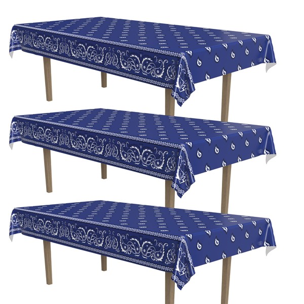 Beistle Blue Bandana Tablecovers, 54” x 108”, 3 Pieces –