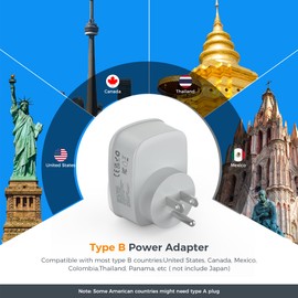 UK to US Plug Adaptor, TESSAN USA Travel Adapter with 2 USB C, 3 in 1 UK to USA Plug Adapter, Type B Plug Adapter for USA, Canada, Thailand, Mexico