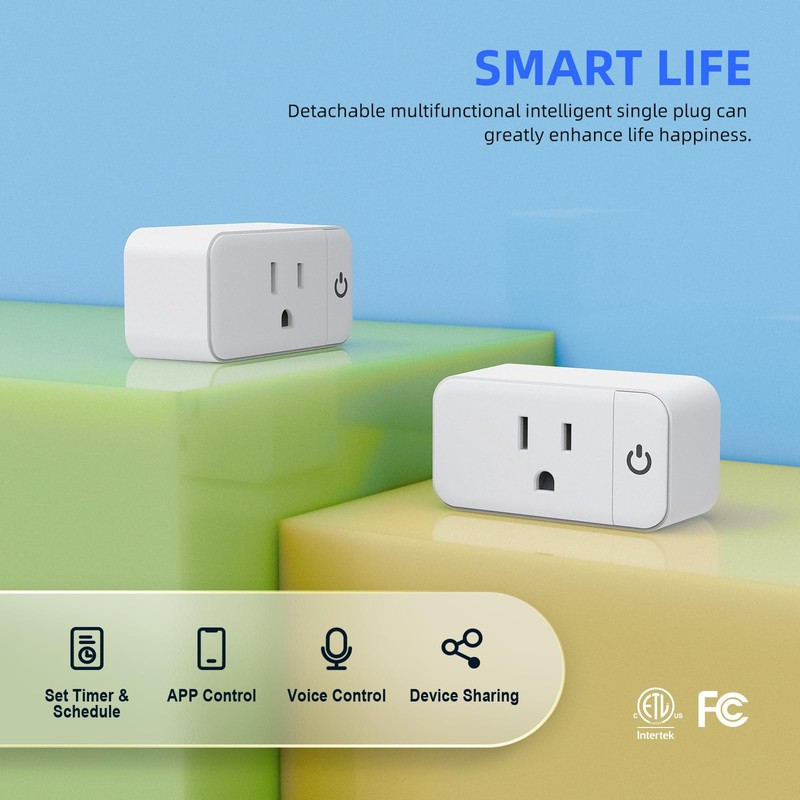 Mini Smart Plug, 15A WiFi Plugs Work with Alexa &