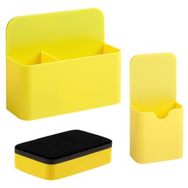 Magnetic Pen Holder, Pack of 2 Magnetic Pen Holder, Magnetic Marker Holder for Whiteboard, Fridge, School, Office, with Whiteboard Sponge (Yellow)
