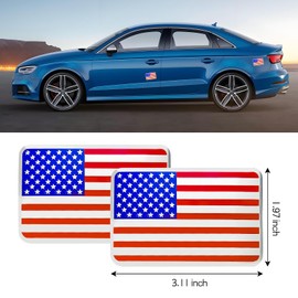 Hbxdeco 2PCS Car American Flag Emblem Decal Stickers, 3"×2" 3D Metal Patriotic Stars Stripe USA Flag Bumper Sticker, Car Decals for SUV Truck Motorcycle Window, Auto Body Decoration (Rectangular)