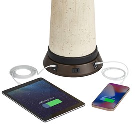 1 3/4" High Universal Charging Workstation Lamp Base with USB Ports A+C and AC Power Outlet Brown Bronze Finish Metal Shade Living Room Bedroom Bedside Nightstand House Office Home - 360 Lighting