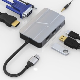 USB C Hub with 4K HDMI VGA USB3.0 3.5mm Audio USB-C Adapter 5V 1A to get Power for MacBook Pro Air and More Type C Devices