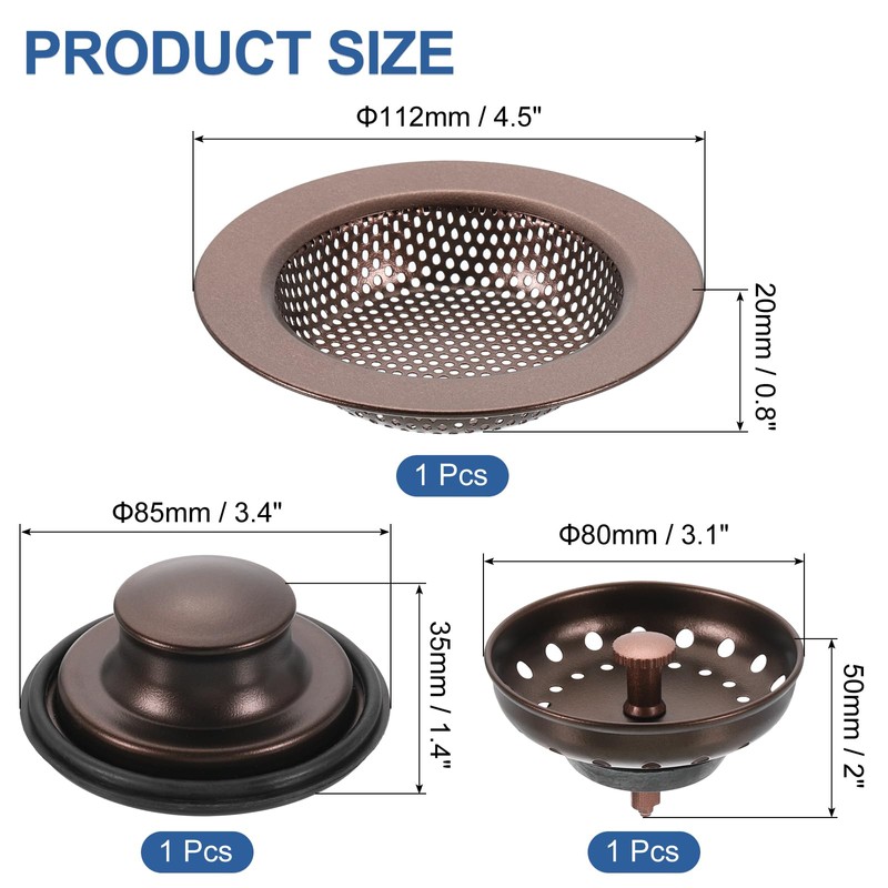uxcell 9 Pcs Kitchen Sink Drain Strainer Red Bronze, Stainless