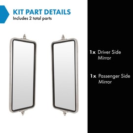 TRQ West Coast Mirror 16 x 7 Left and Right Compatible with 00–17 Ford F-650 60–79 Chevrolet C60 97–09 GMC T6500 11–18 Ram 4500 18–19 Volvo VNL 02–19 Freightliner M2 106 03–19 International 4300