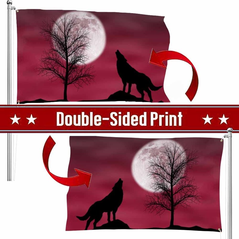 Swono Howling Wolf Flag 3x5 ft Dark Cloudy Night Round