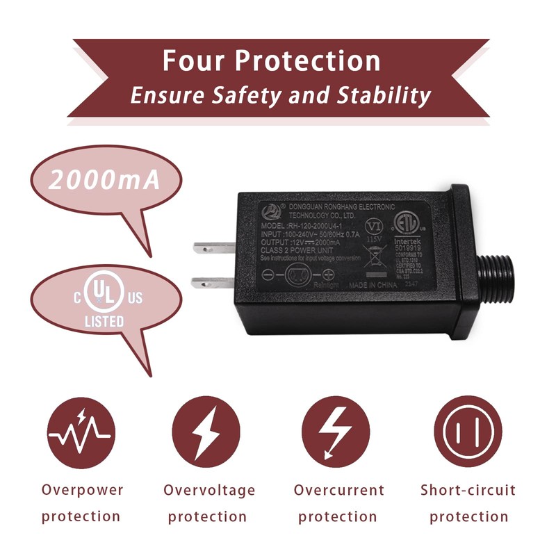 2000mA Replacement Adaptor for 8-12ft Yard Inflatable, 2A 12V Adapter