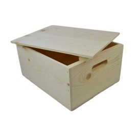 Wooden Pine Box with Hand Holes and a Drop on Lid