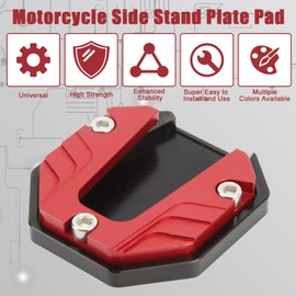 WODHMIEY Motorcycle Side Stand Plate Pad, Sturdy Aluminum Alloy Kickstand Pad Support Accessory, Prevents Tiles Wear Marks, Extender Stand for Hot Pavement Grass, Anodized Color Fashion (Red)