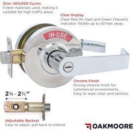Commercial Door Handle Bathroom Door Lock in Chrome | Vacant Occupied Bathroom Lock | Commercial Door Lock for Public Bathroom & Restrooms in Industrial Buildings