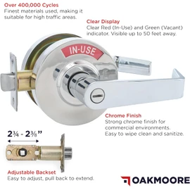 Commercial Door Handle Bathroom Door Lock in Chrome | Vacant Occupied Bathroom Lock | Commercial Door Lock for Public Bathroom & Restrooms in Industrial Buildings