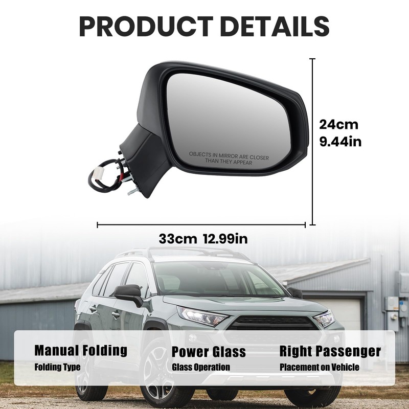 Right Passenger Side Mirror Compatible with Toyota RAV4 2019 2020