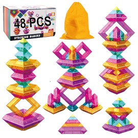 Building Blocks 48 PCS Stacking Toys for Kids 3 4 5 6 Years Old, Preschool Learning Activities for Toddlers 3-4 Years, STEM Educational Learning Toys Gifts for Boys Girls