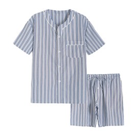 Latuza Men's Summer Cotton Pajamas Shorts Set XXL NavyWhiteStripe