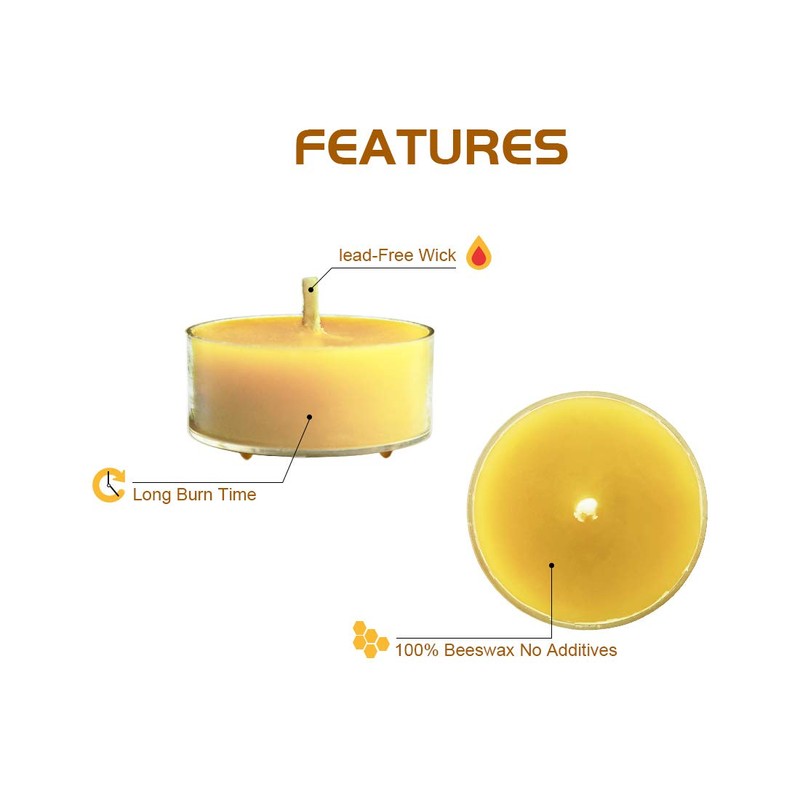 Natural Yellow Beeswax Tealight Candles - 12pcs - Organic Candle