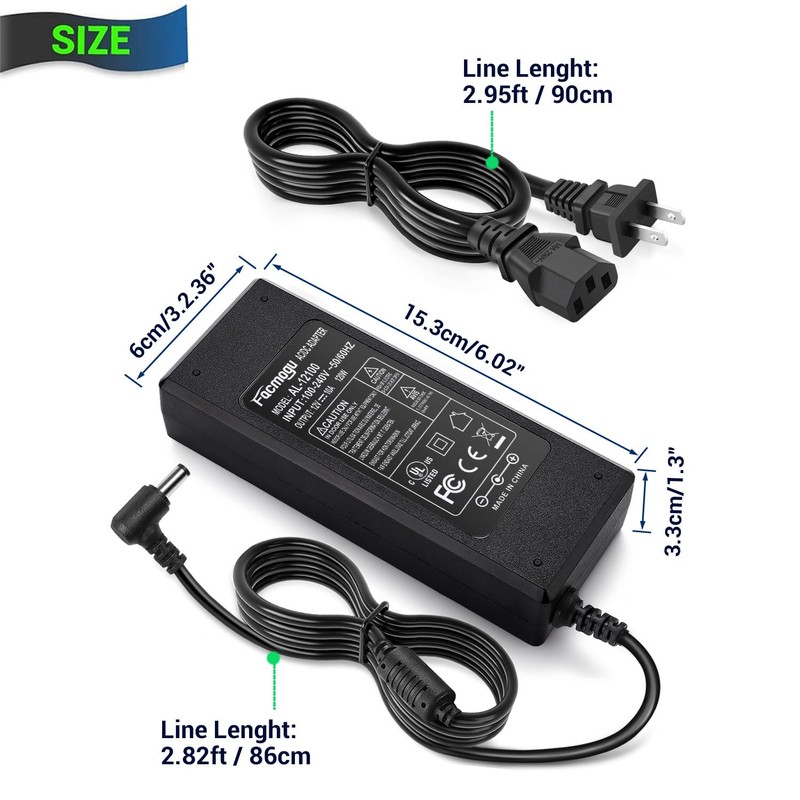 Facmogu 12V 10A Power Supply AC to DC Adapter, AC