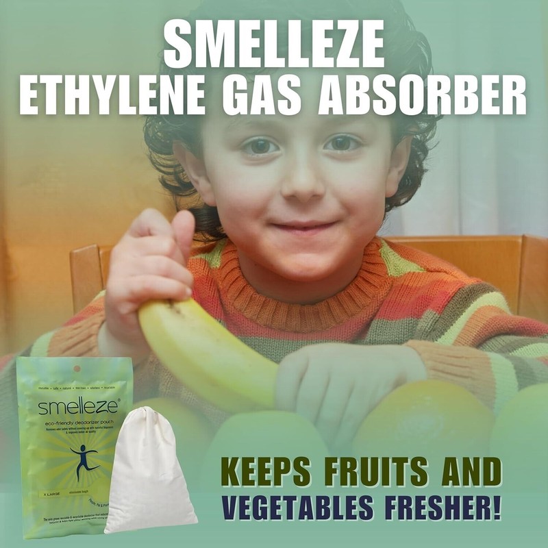 SMELLEZE Reusable Ethylene Gas Absorber Pouch: Treats Over 300 Sq.